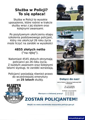 Plakat dobór do służby w policji - Źr. KWP Olsztyn