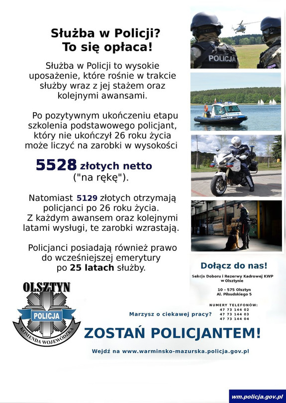 Plakat z informacjami o doborze do służby w Policji.