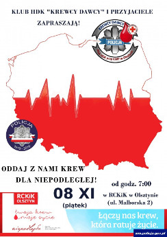 Zdjęcie przedstawia plakat promujący akcje krwiodawstwa.
