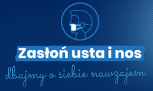 Zdjęcie przedstawia logo akcji zasłoń nos i usta