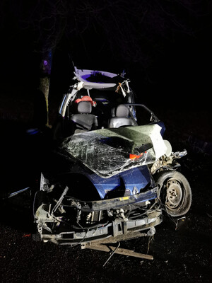 Zdjęcie przedstawia miejsce wypadku drogowego na trasie Biskupiec - Bredyki.