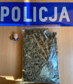 Zdjęcie przedstawia zabezpieczone narkotyki w woreczku foliowym.