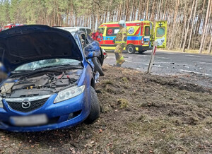 Zdjęcie przedstawia miejsce zdarzenia drogowego w m. Naglady na DK 16.