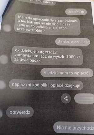 Wydruk korespondencji z oszustwa