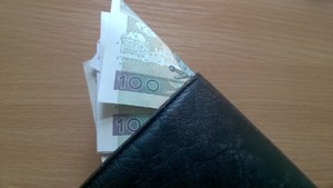 Zdjęcie przedstawia portfel z pieniędzmi.