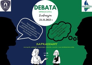 Zdjęcie przedstawia  plakat - zaproszenie na debatę społeczną ewaluacyjną  pn. "Zachowania dysfunkcyjne oraz profilaktyka uzależnień młodzieży na terenie powiatu olsztyńskiego".