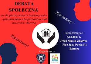 Plakat zapraszający na debatę społeczną.